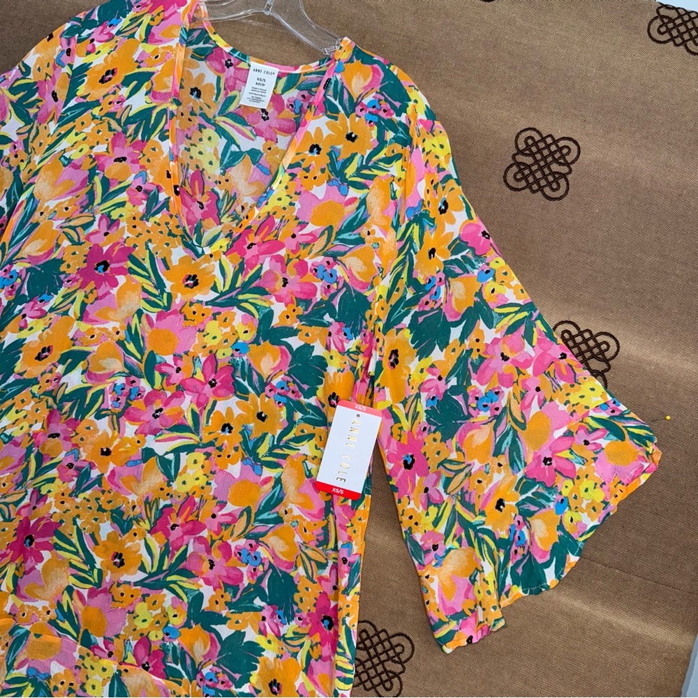 Anne Cole NWT! Women'S Floral-Print Sunshine Flounce V-Neck Tunic Cover-Up - Picture 5 of 15